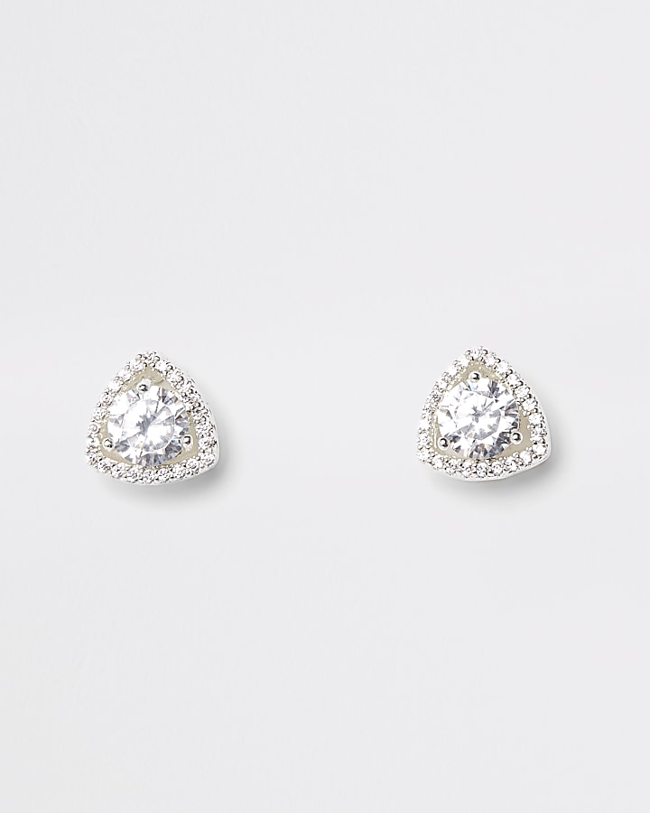 Silver plate cubic zirconia triangle earrings