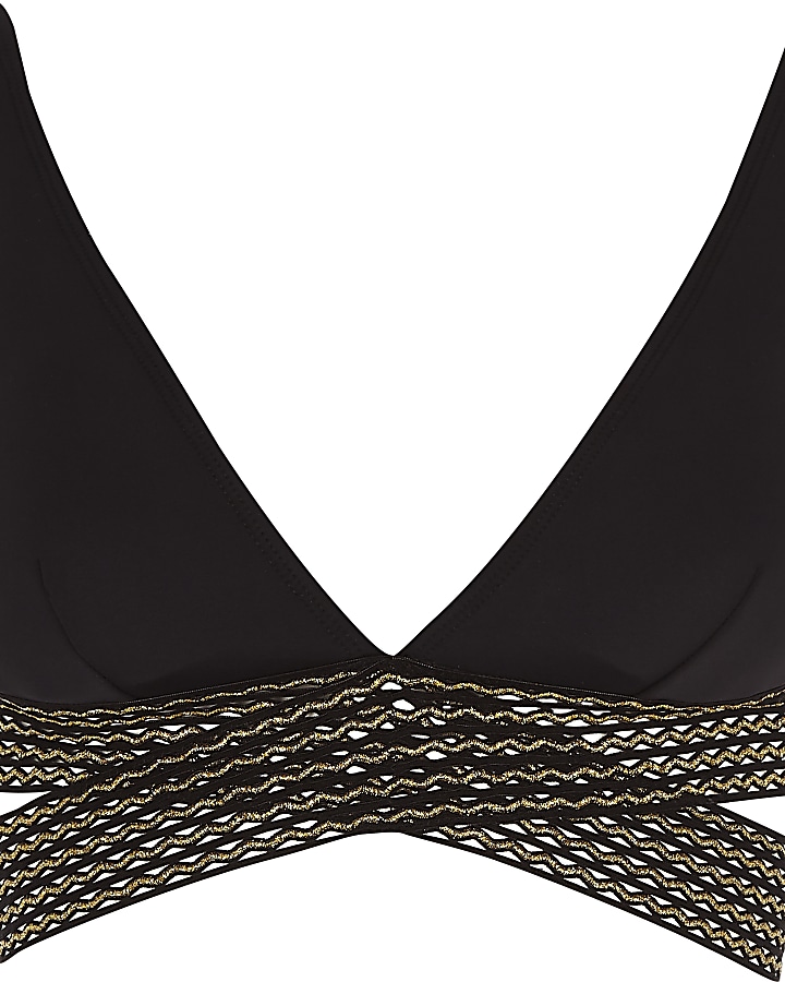 Black elastic wrap high apex bikini top