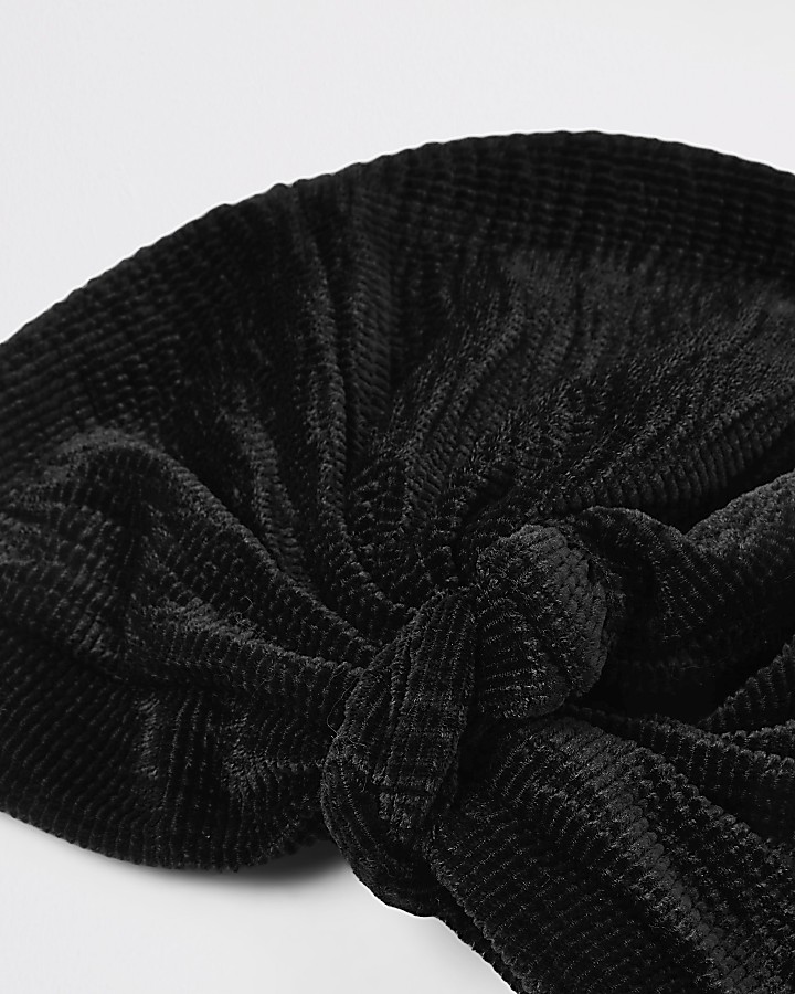 Black velvet plisse twist turban headband