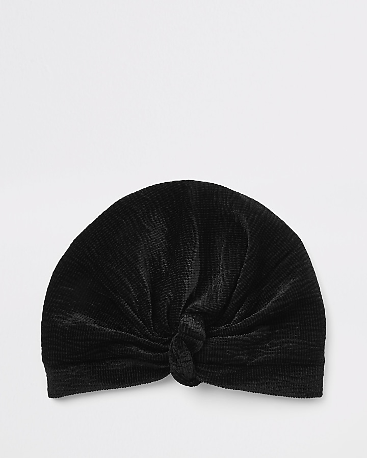 Black velvet plisse twist turban headband