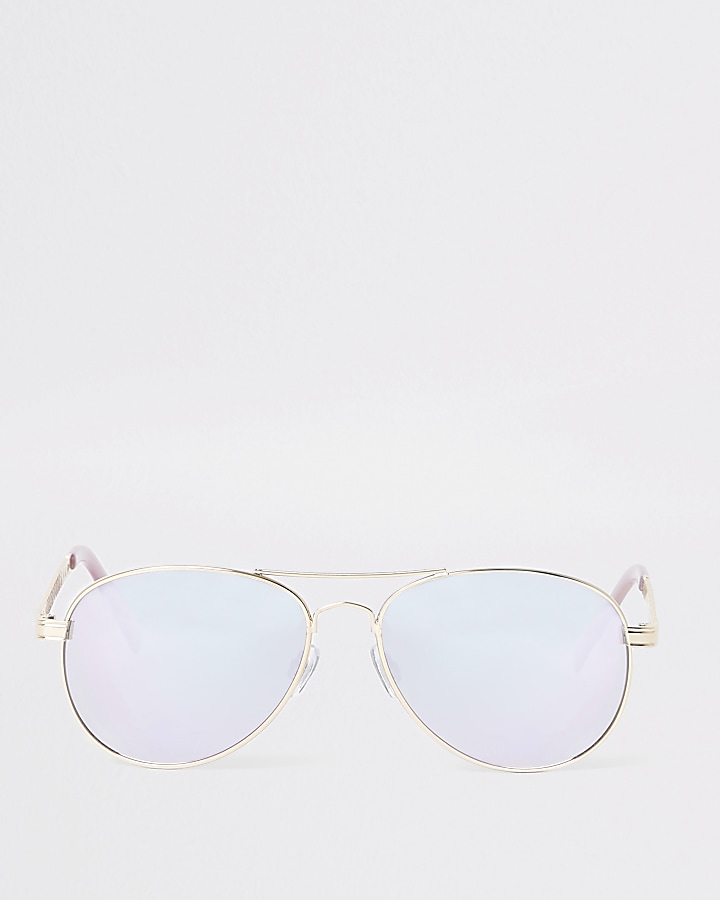 Gold tone aviator purple lens sunglasses