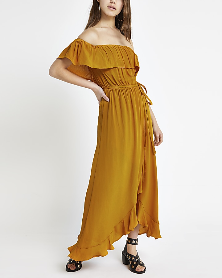 Petite yellow bardot maxi dress