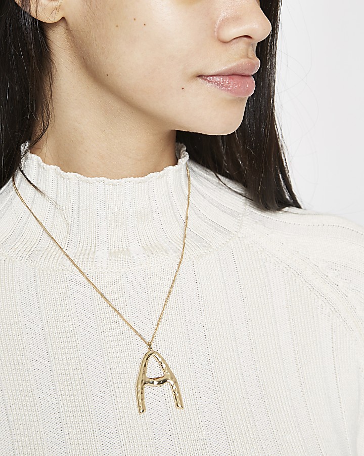 Gold colour large initial ‘A’ necklace