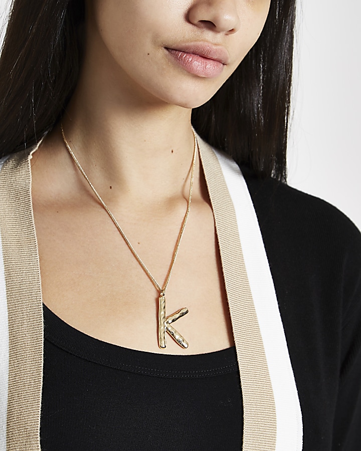 Gold colour large initial ‘K’ necklace