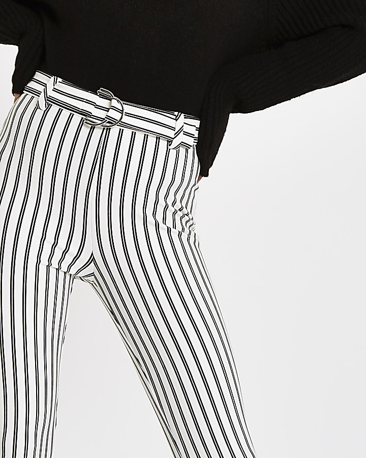 White stripe D ring belted leggings