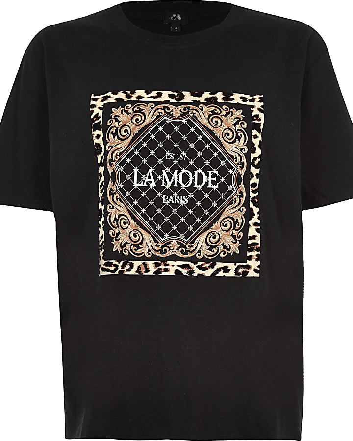 Black ‘la mode’ flock T-shirt