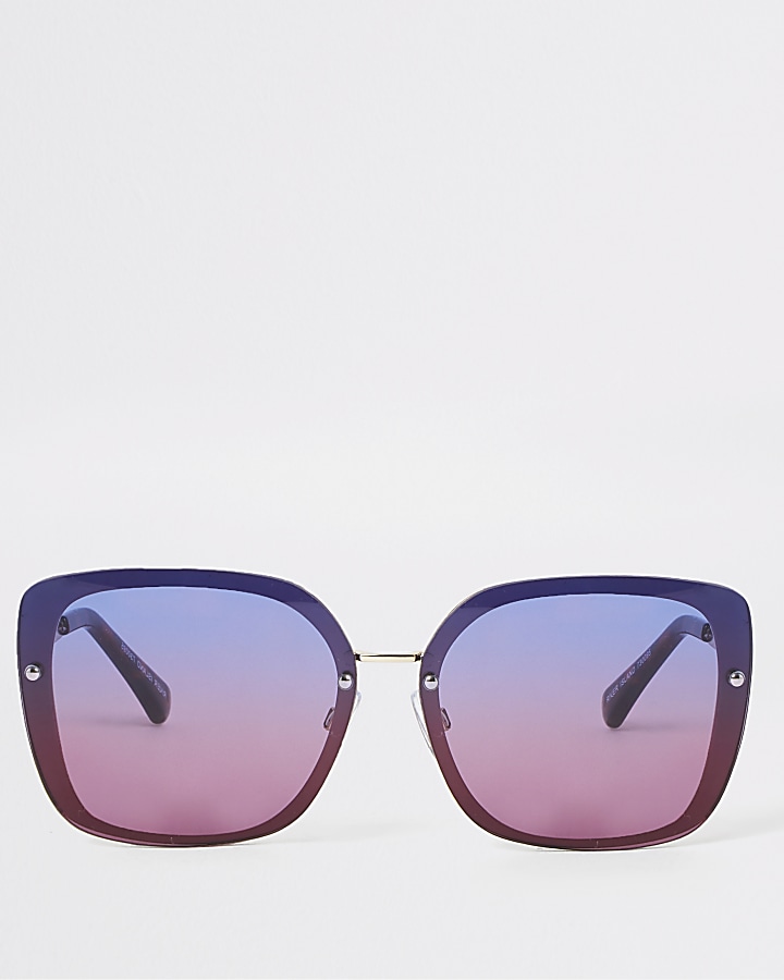 Gold tone blue ombre lens glam sunglasses