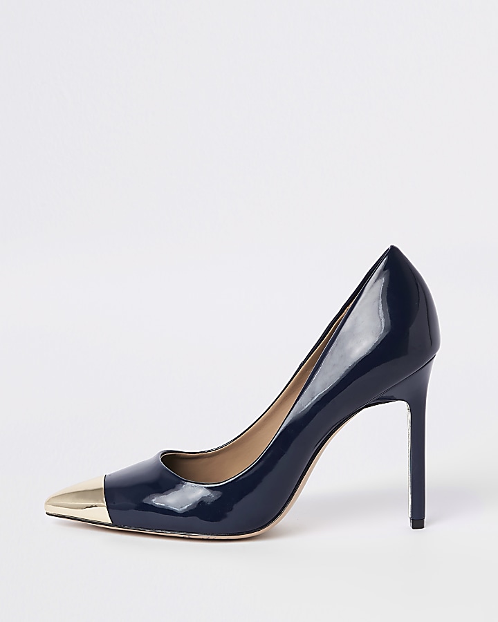 Navy pointed toe court shoes
