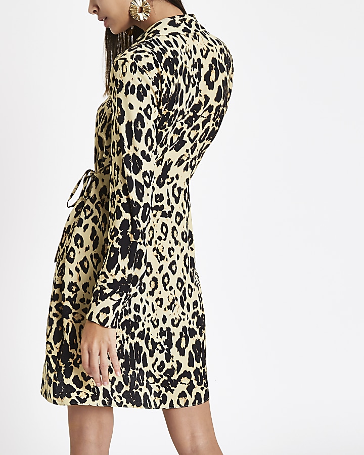 Brown leopard print tie wrap dress