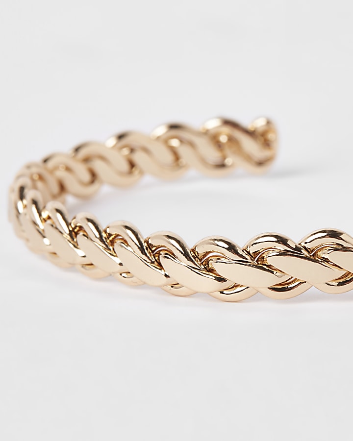 Gold colour plaited cuff bracelet