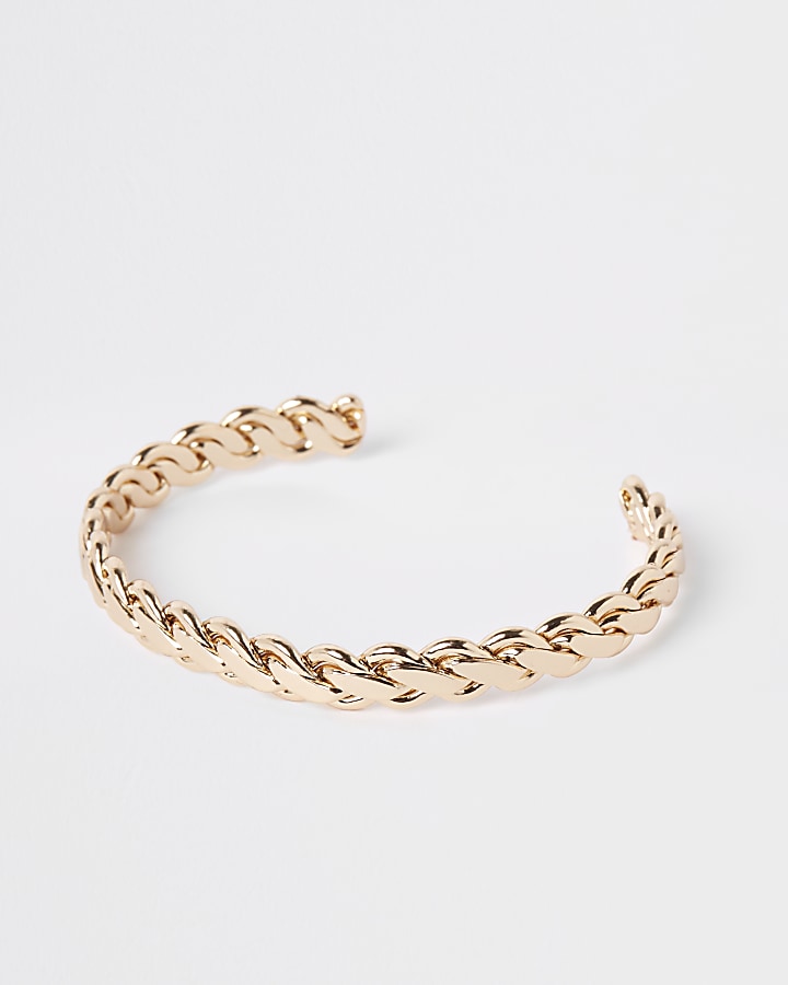 Gold colour plaited cuff bracelet