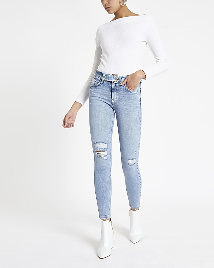 Blue Amelie super skinny belted jeans