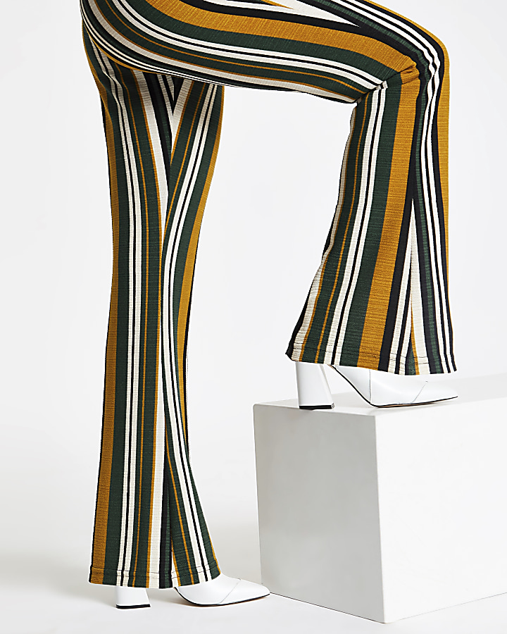 Petite green stripe wide leg trousers