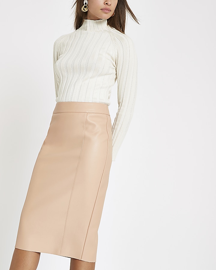 Light pink faux leather pencil skirt