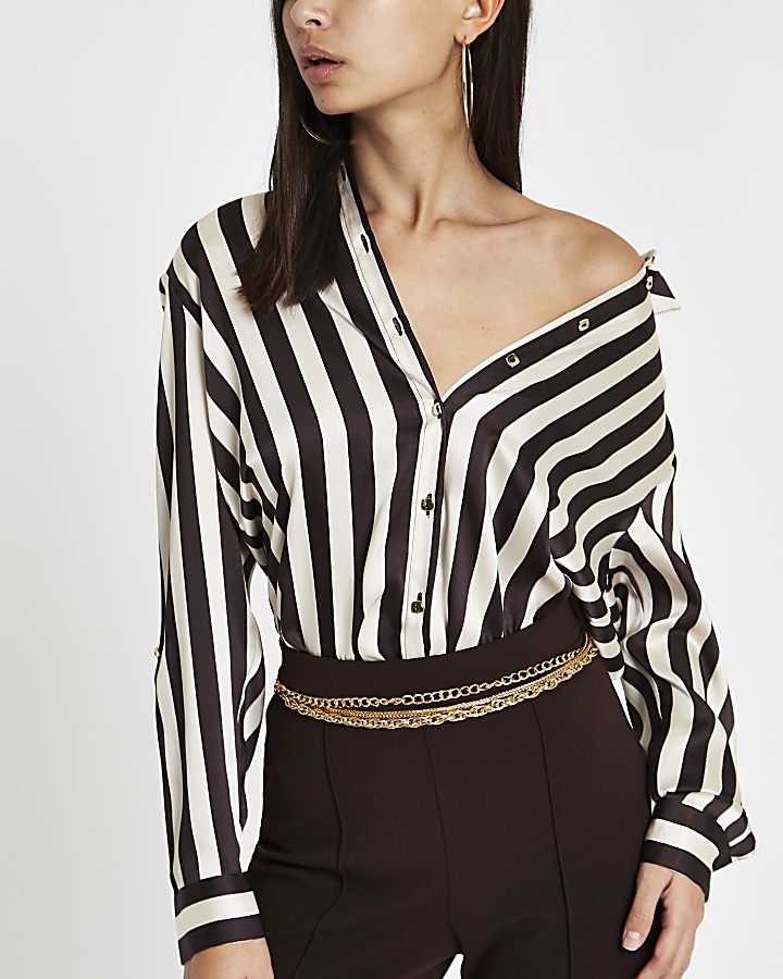 Brown stripe oversized long sleeve shirt