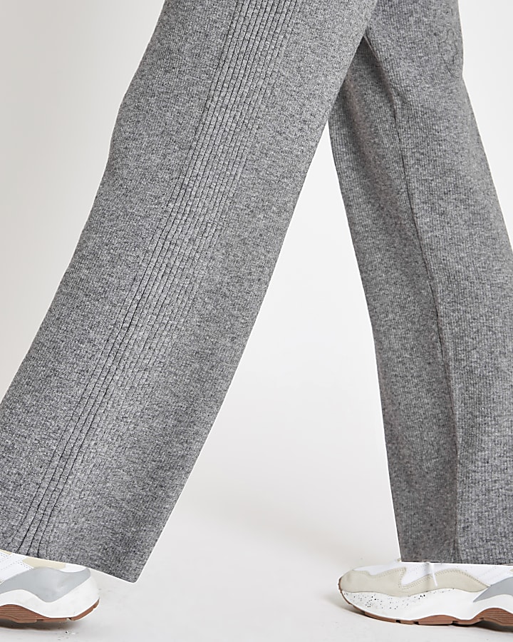 Grey knit wide leg trousers