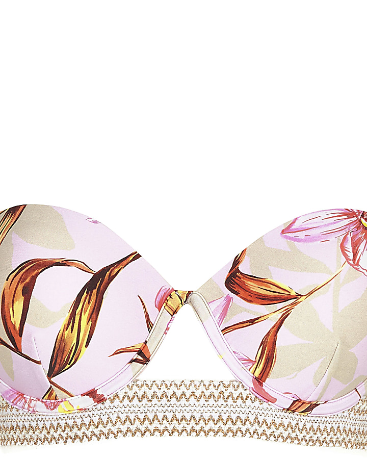 Pink lily print balconette bikini top