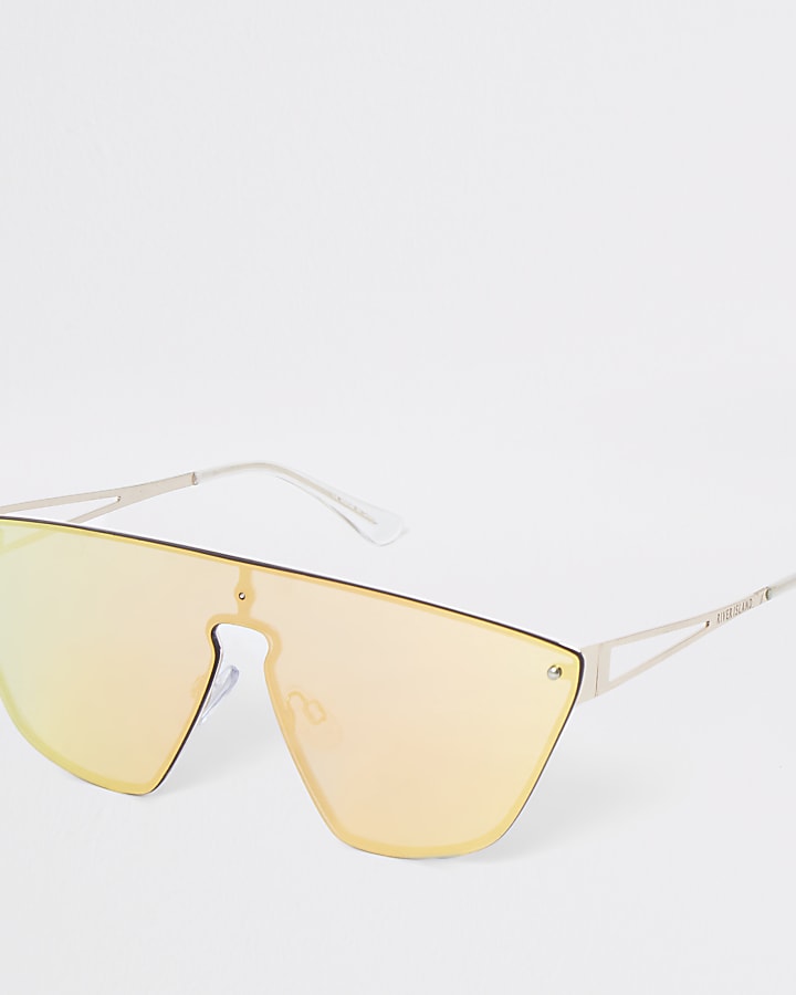 Gold tone visor sunglasses