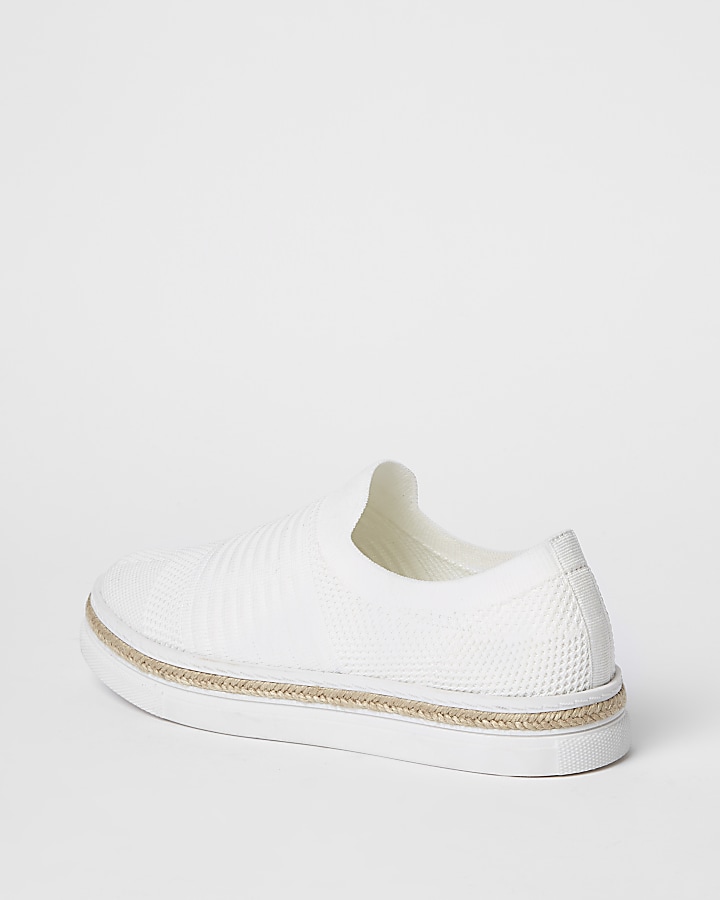 White knitted runner espadrille trainers