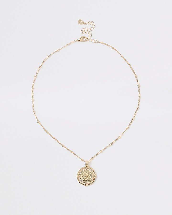 Gold colour medallion pendant necklace