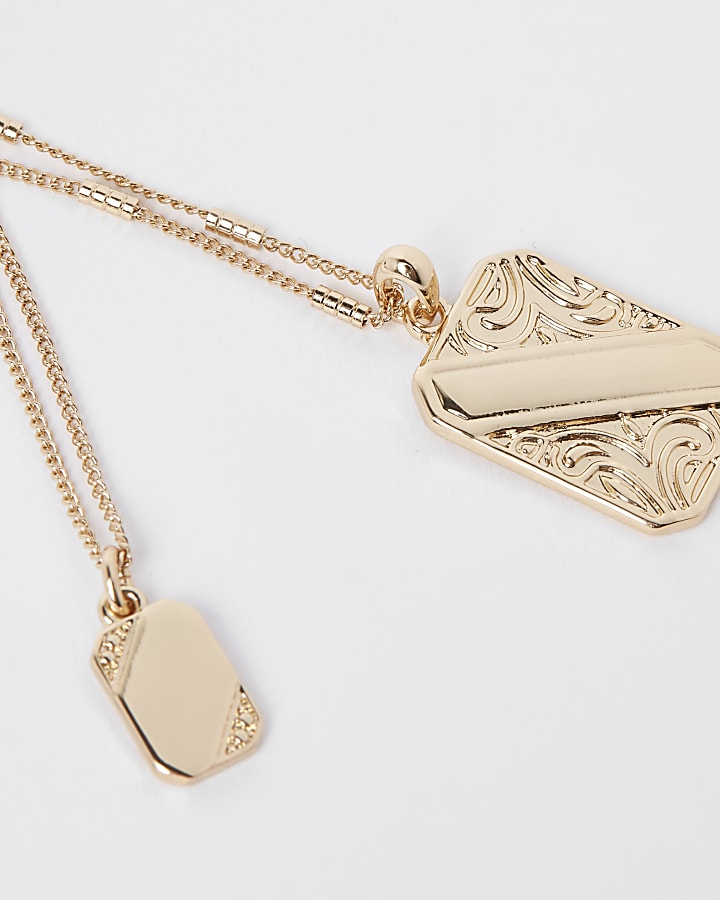 Gold colour rectangle pendant necklace pack
