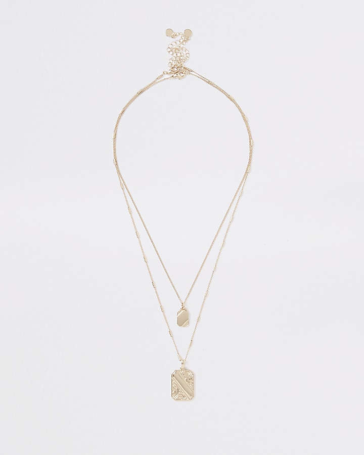 Gold colour rectangle pendant necklace pack