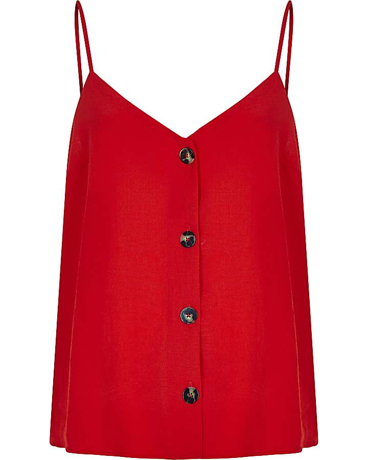 Red button front cami top