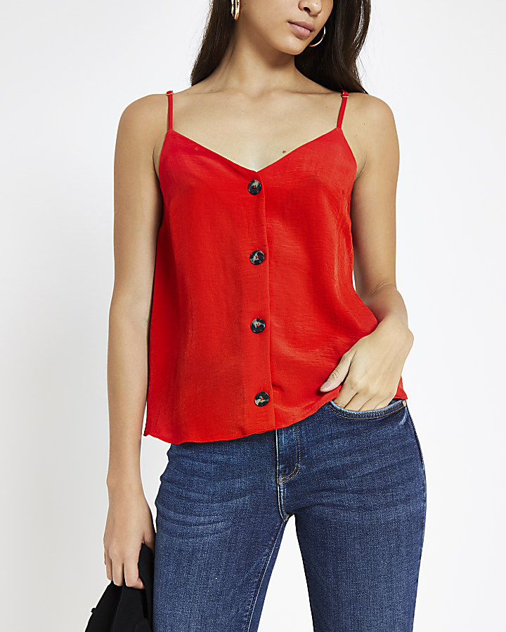 Red button front cami top