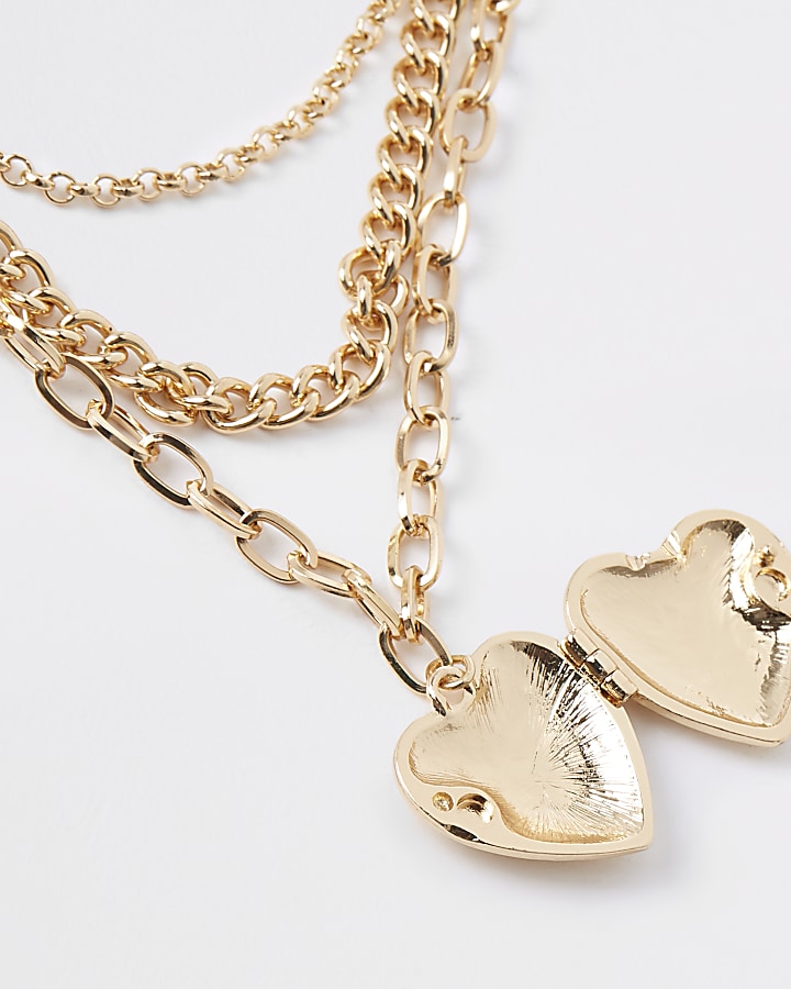 Gold colour heart pendant necklace multipack