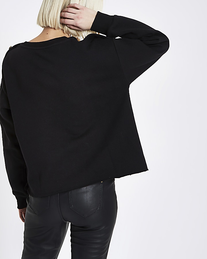 Black ‘Liberte’ button shoulder sweatshirt