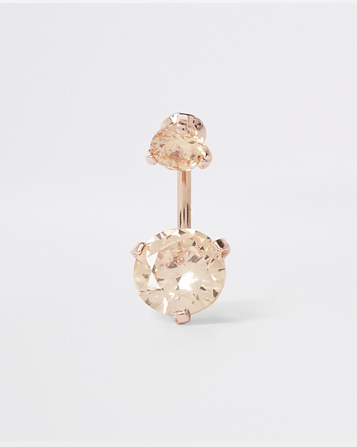 Rose gold colour cubic zirconia belly bar