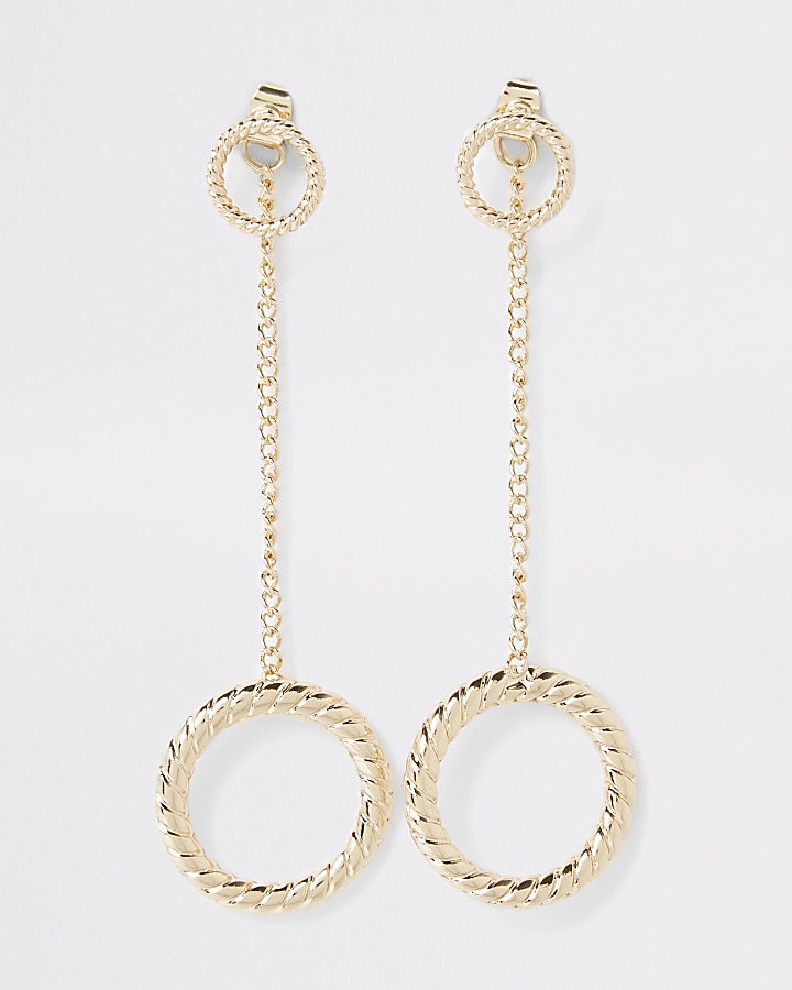 Gold colour twist front and back earrings