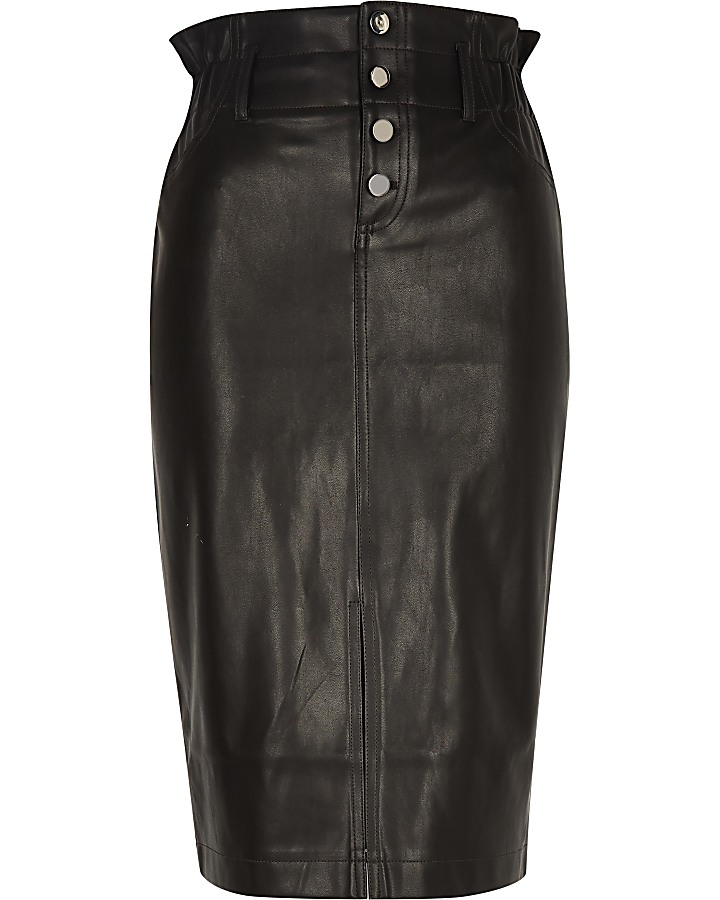 Black button front high waist pencil skirt