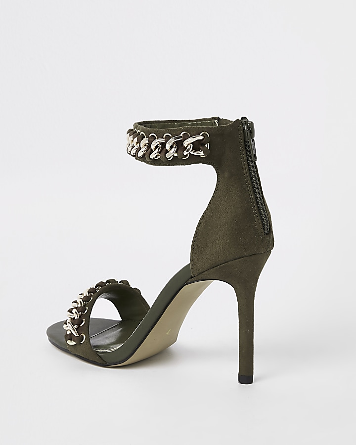 Khaki chain barely there sandals