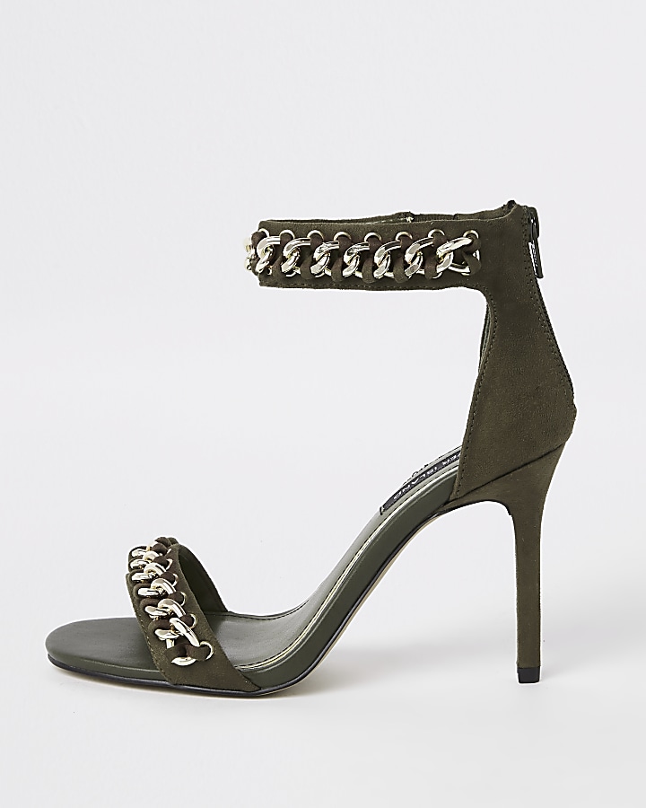 Khaki chain barely there sandals