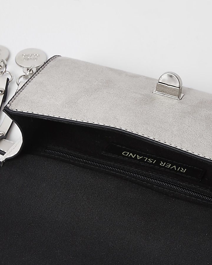 Grey diamante lock front belted bum bag