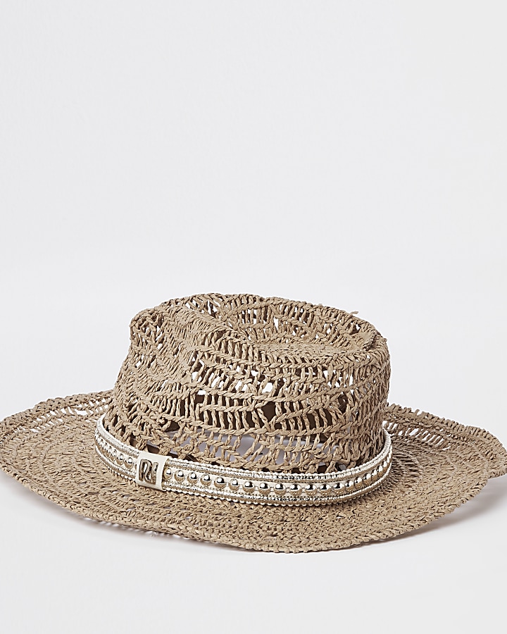 Beige western style straw hat
