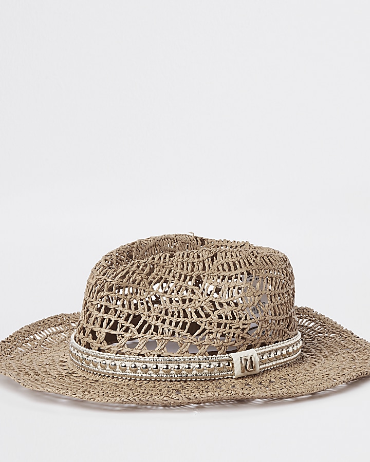 Beige western style straw hat