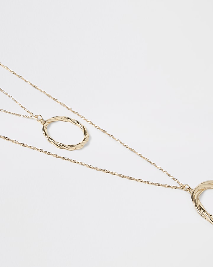 Gold colour twisted circle necklace multipack