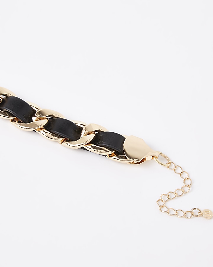 Black faux leather chain necklace