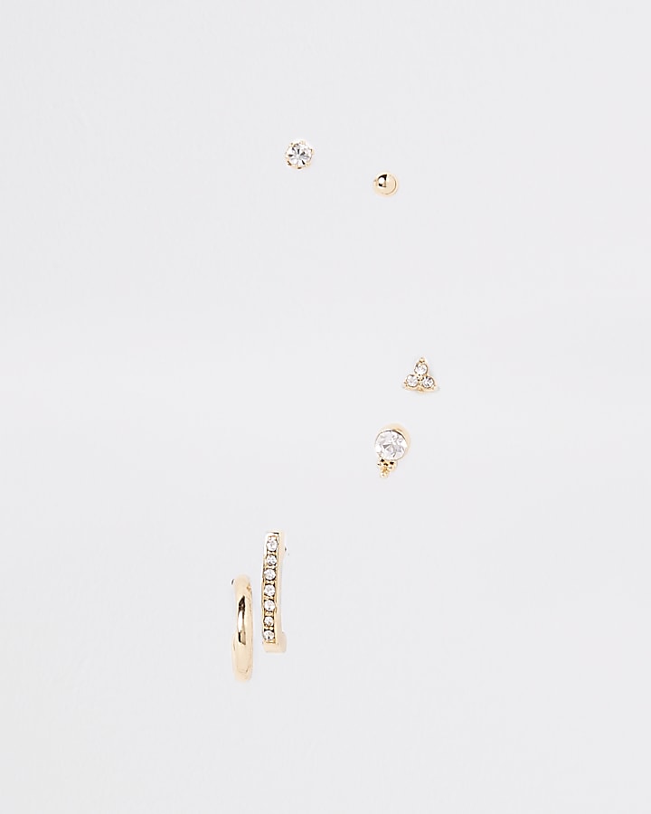 Gold colour diamante paved earrings pack