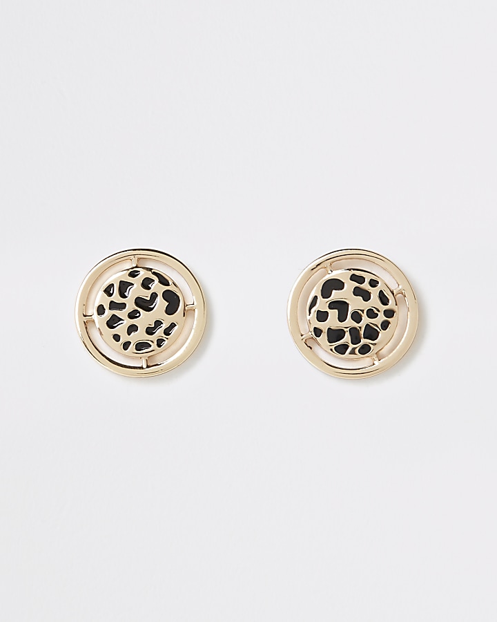 Gold colour leopard design stud earrings
