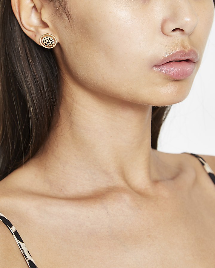 Gold colour leopard design stud earrings