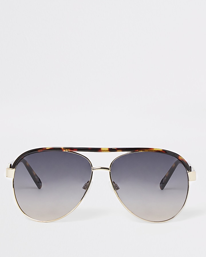 Gold tone tortoise shell aviator sunglasses