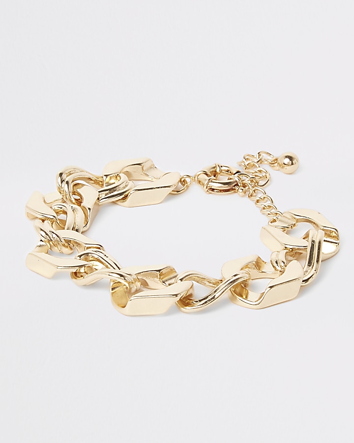 Gold colour chunky biker chain bracelet