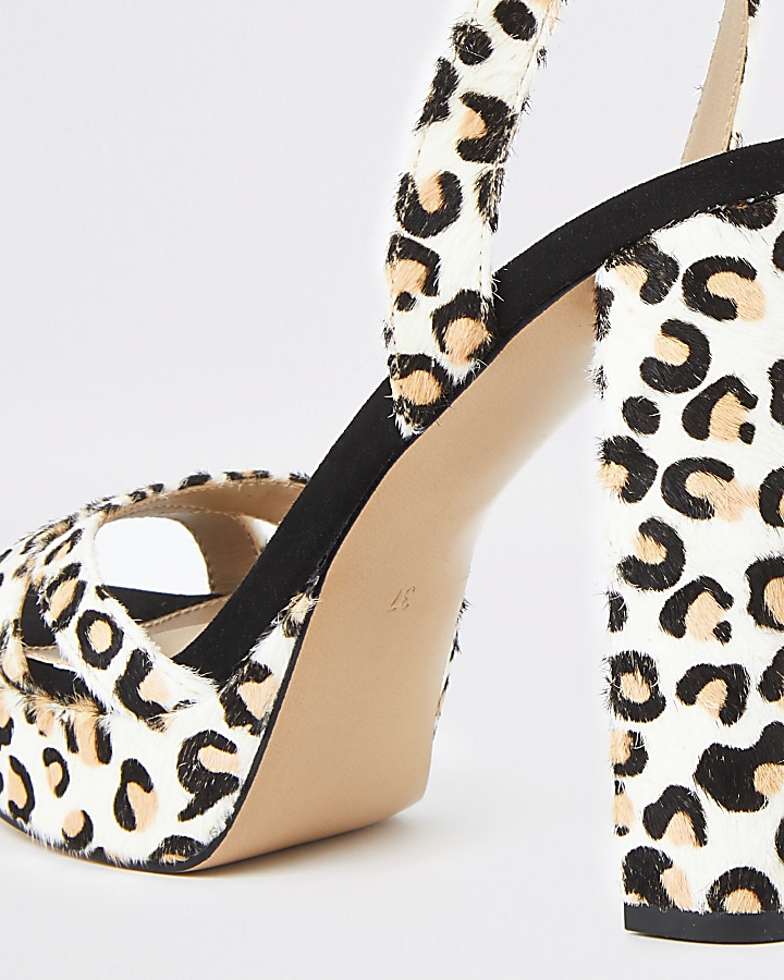 White leopard print platform heels