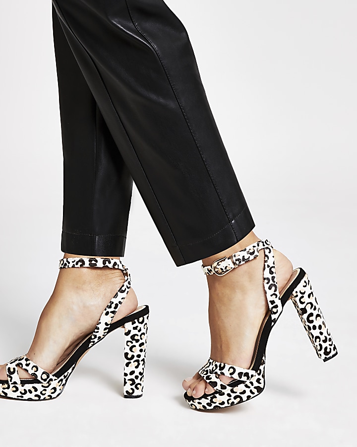 White leopard print platform heels