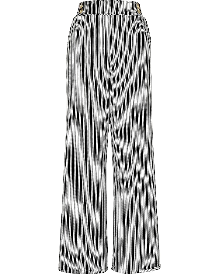 Black stripe double button wide leg trousers