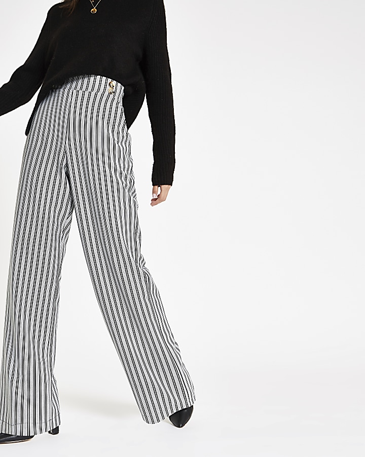 Black stripe double button wide leg trousers
