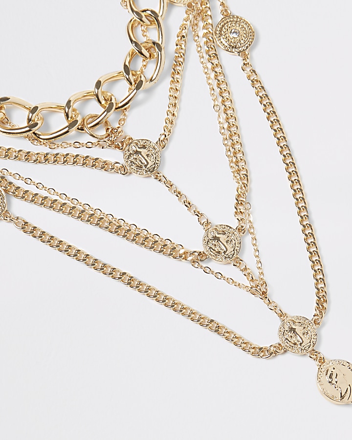 Gold colour drape coin and chain curb anklet